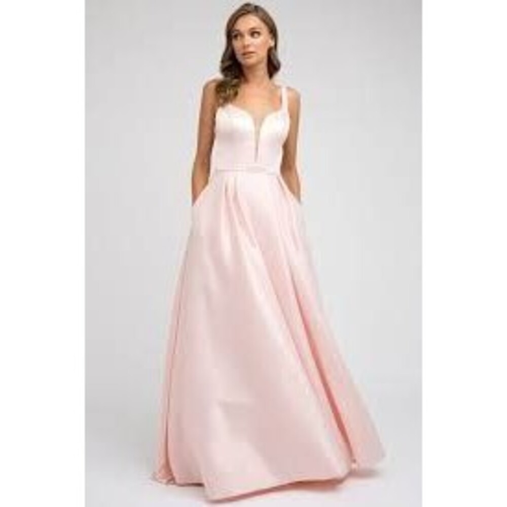 NWT Size XXL/2X Sleeveless V Neck Bow Back Gown by Juliet 691 BLUSH PINK